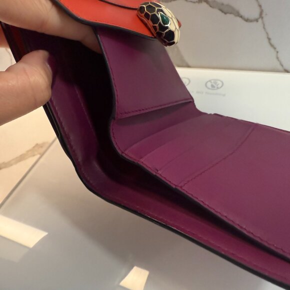 Bvlgari Serpenti Forever Tri-fold Wallet, Leather, Women's, Red - Picture 7 of 10